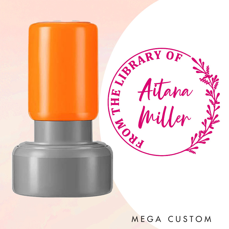 Personalized Floral Book Stamp Custom from the Library of Stamp Round Librarian Stamp with Name Book Lover Gift for Reading Lover Gift