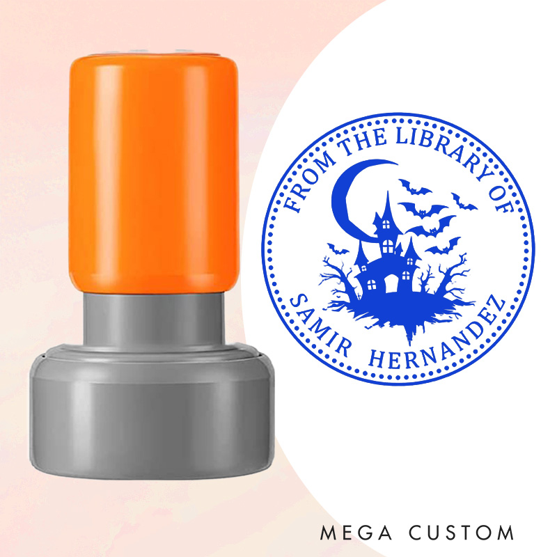 Personalized Castle and Moon Book Stamp from the Library of Stamp with Name Custom Halloween Stamp for Book Lover Gift Reading Halloween Gift