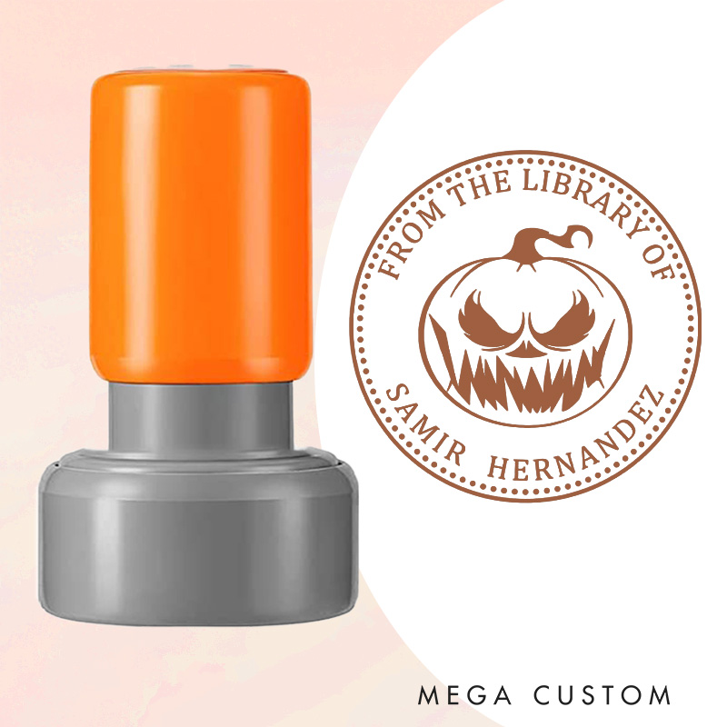 Personalized Halloween Pumpkin Book Stamp from the Library of Stamp Custom Halloween Stamp with Name for Book Lover Gift Reader Halloween Gift