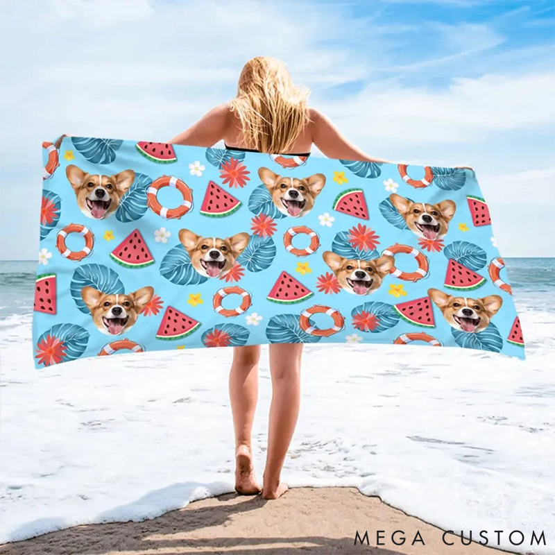 Personalized Pet Lover Custom Photo Sandy Paws Beach Towel