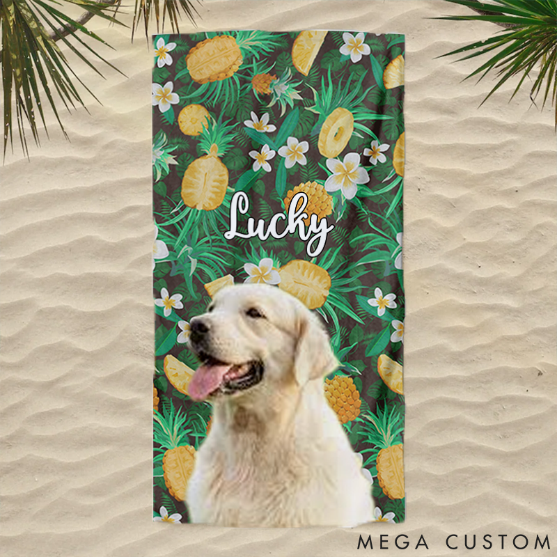 Personalized Pet Lover Custom Photo Tropical State of Happiness Beach Towel
