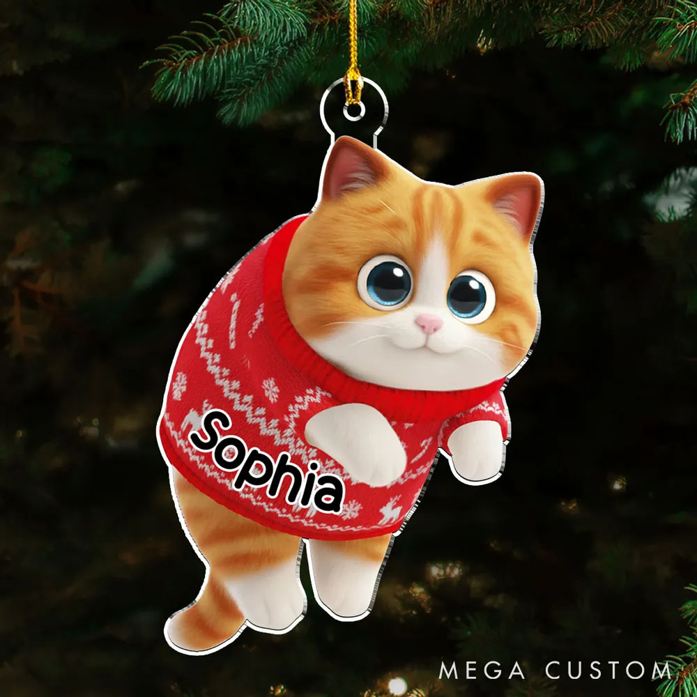 Personalized Cat Lover Hanging Cat Cartoonize Christmas Ornament 