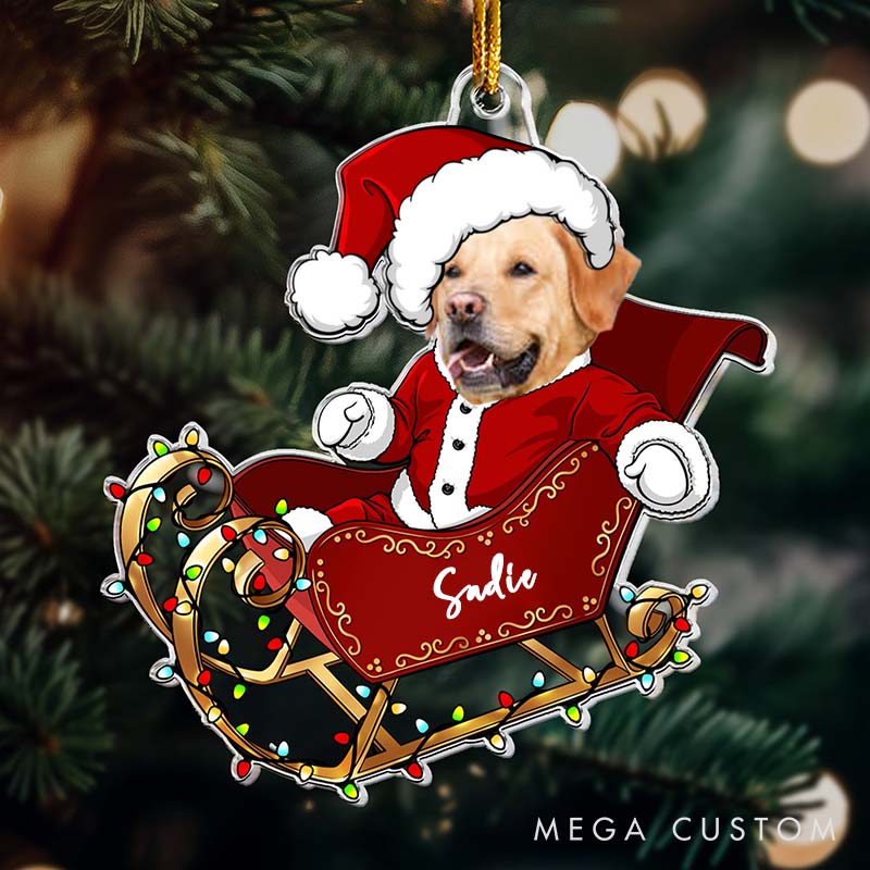 Personalized Pet Lover Custom Face With Santa Sleigh Ornament
