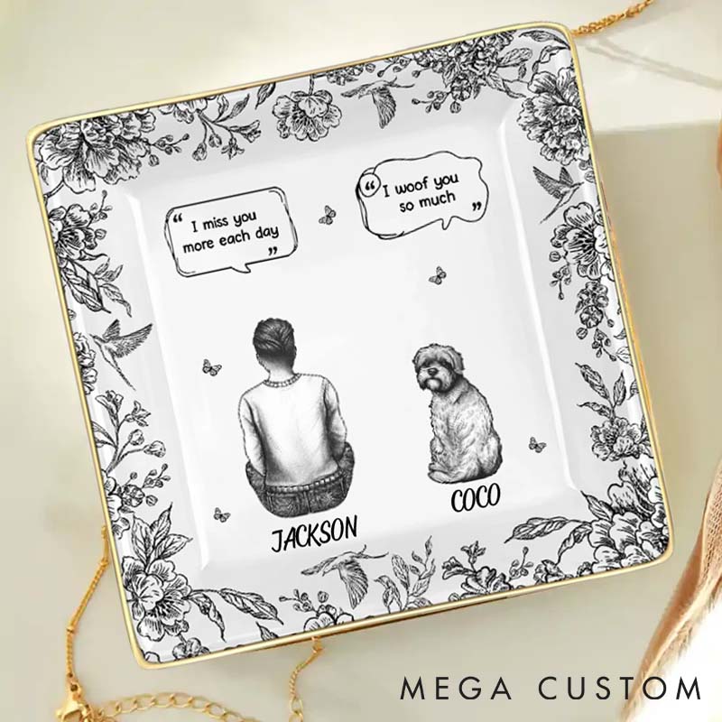 Personalized Dog Lover I Miss You Memorial Dog Toile Ring Dishes