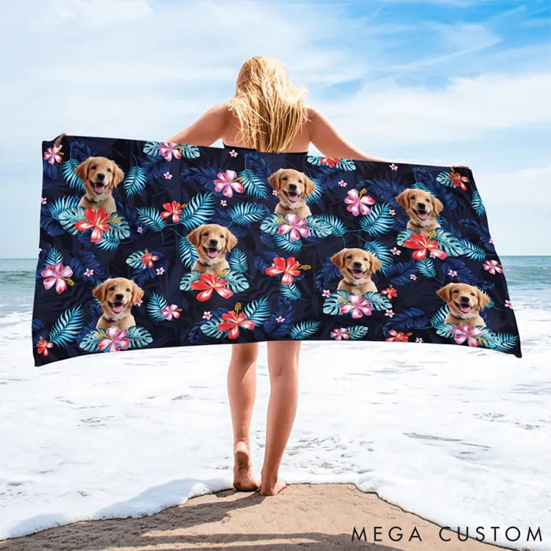 Personalized Pet Lover Custom Photo Vacay Mode Activated Beach Towel