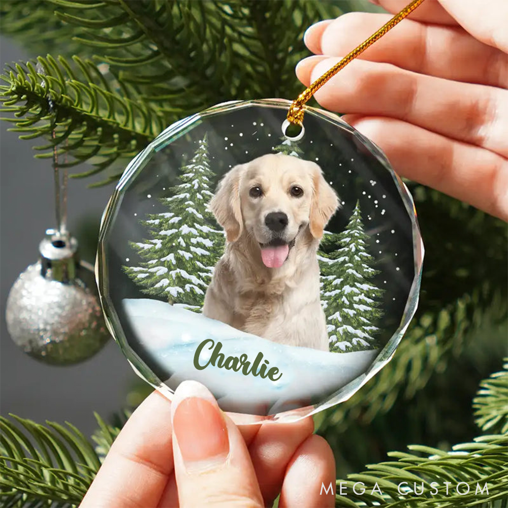Personalized Pet Lover Custom Photo Pet Face Circle Glass Christmas Ornament