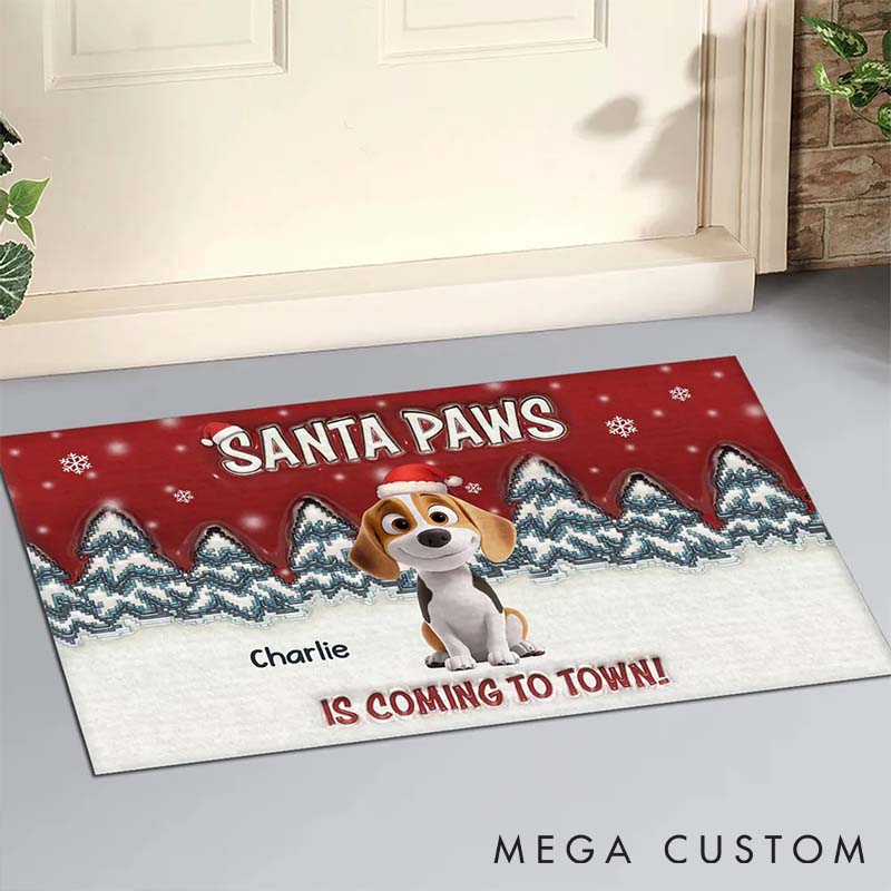 Personalized Dog Lover Stop Here with Us Santa Doormat