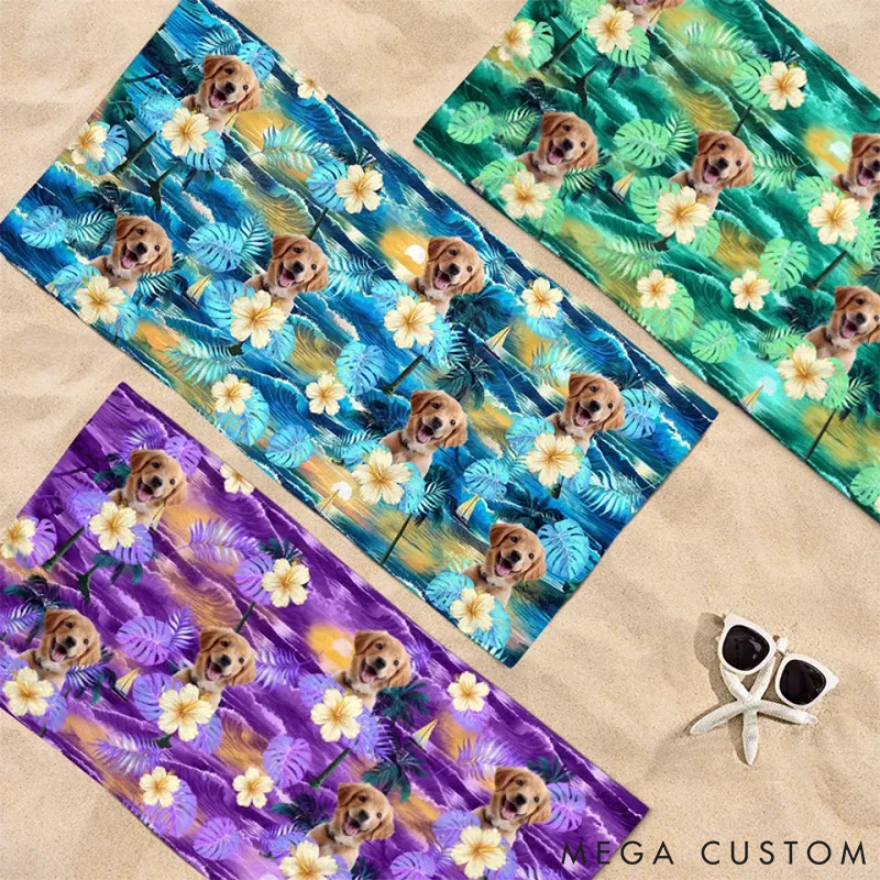 Personalized Pet Lover Custom Photo Vacation Mode on Beach Towel
