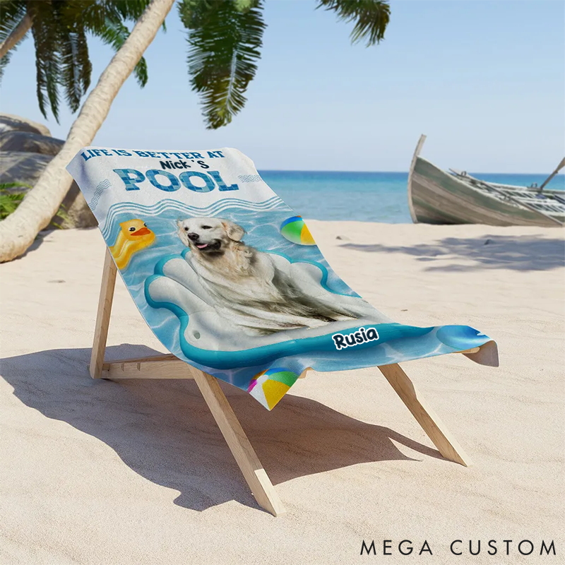 Personalized Pet Lover Better at Pool Photo Beach Towel