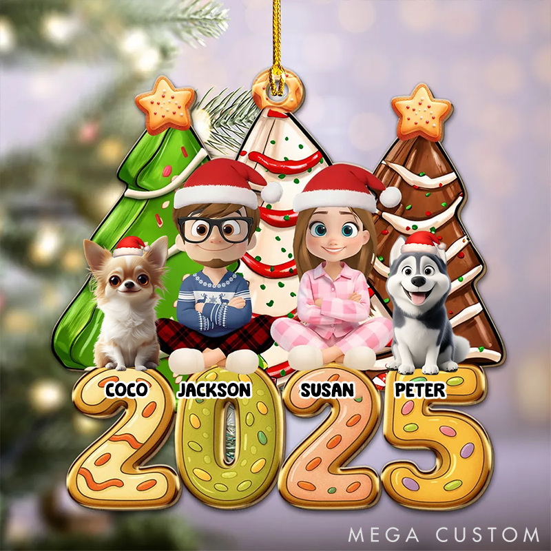 Personalized Dog Lover Family Christmas Tree Cake Christmas Ornament