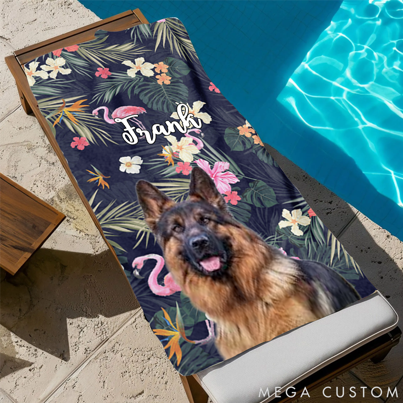 Personalized Pet Lover Custom Photo Tropical State of Happiness Beach Towel