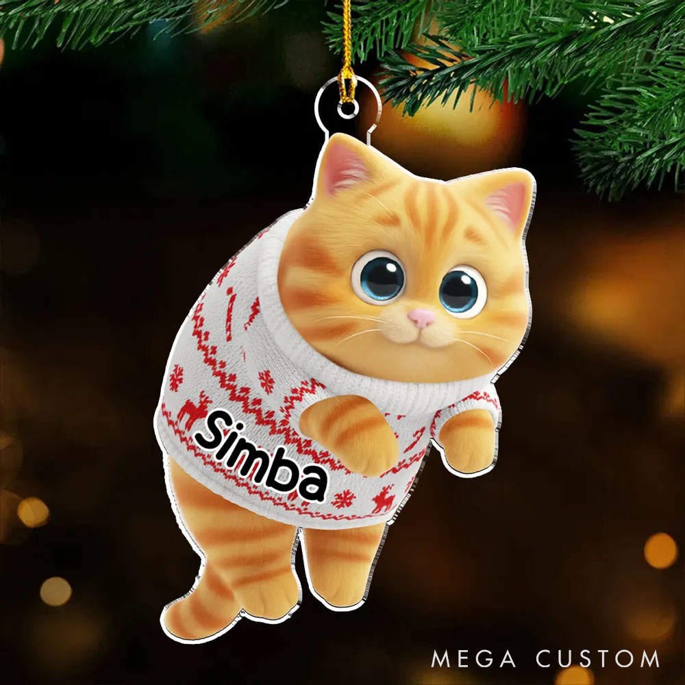 Personalized Cat Lover Hanging Cat Cartoonize Christmas Ornament 