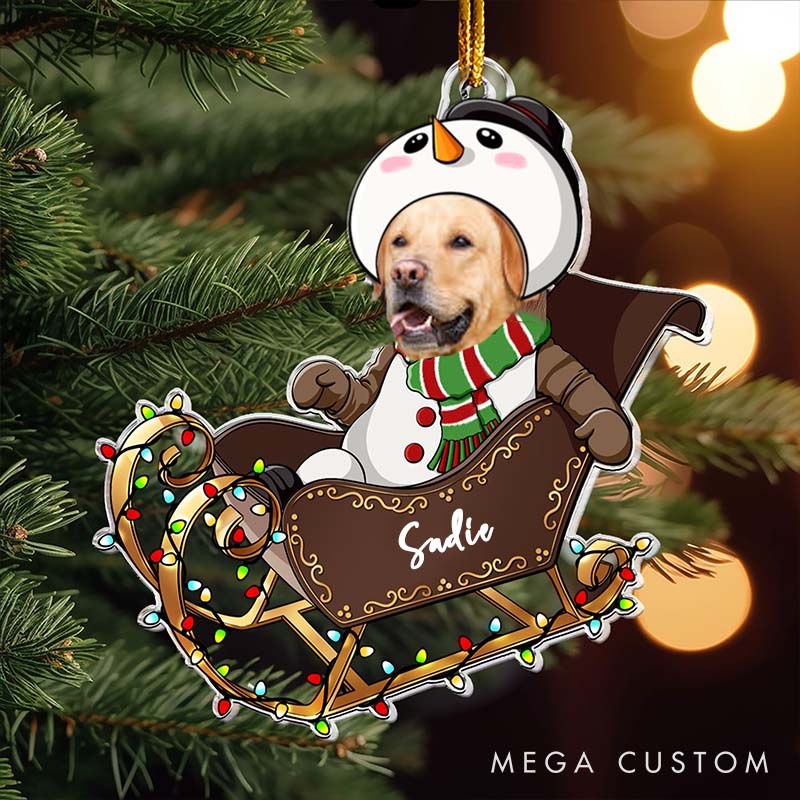 Personalized Pet Lover Custom Face With Santa Sleigh Ornament