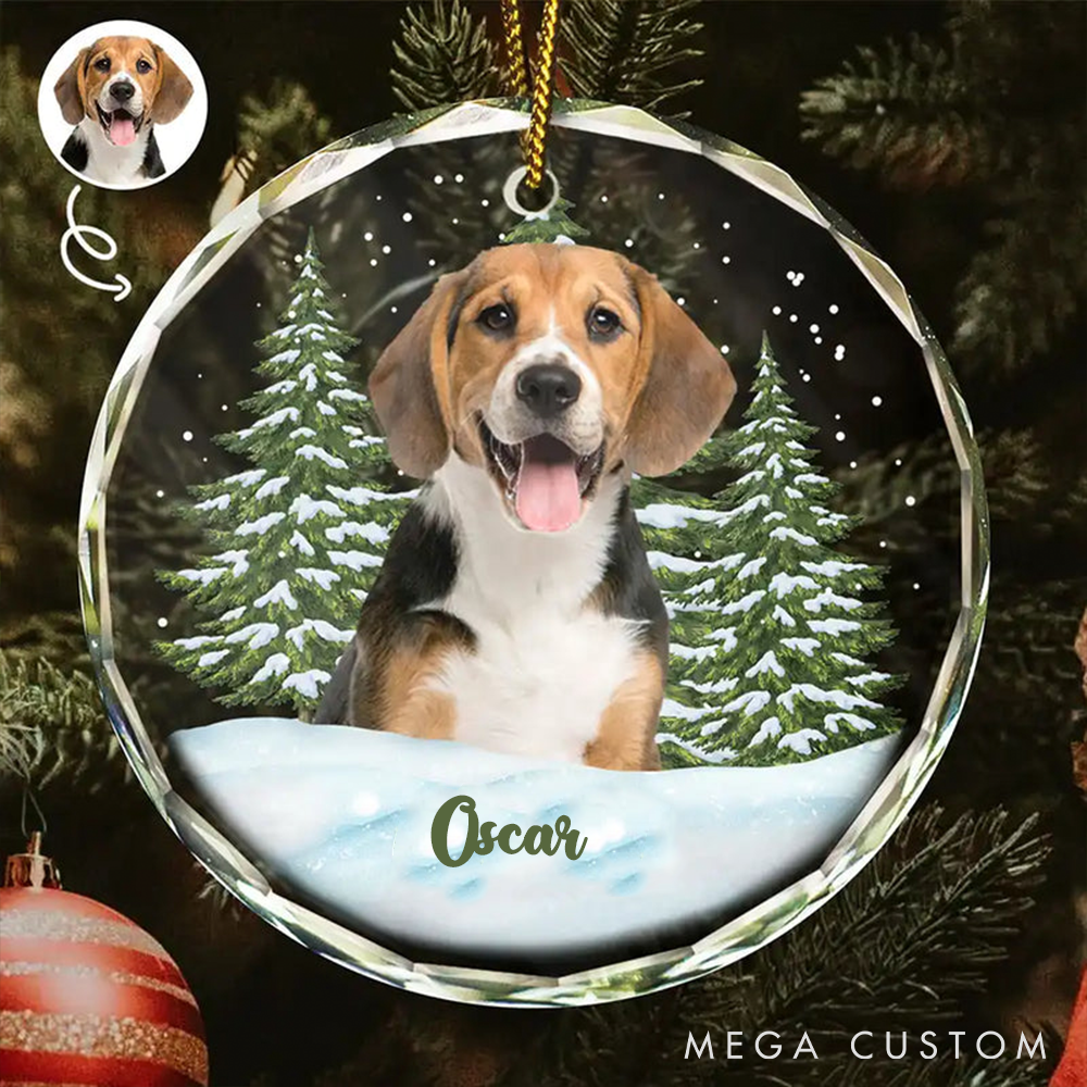 Personalized Pet Lover Custom Photo Pet Face Circle Glass Christmas Ornament
