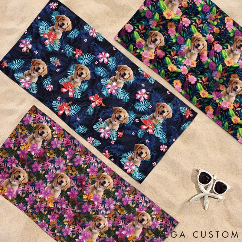 Personalized Pet Lover Custom Photo Vacay Mode Activated Beach Towel
