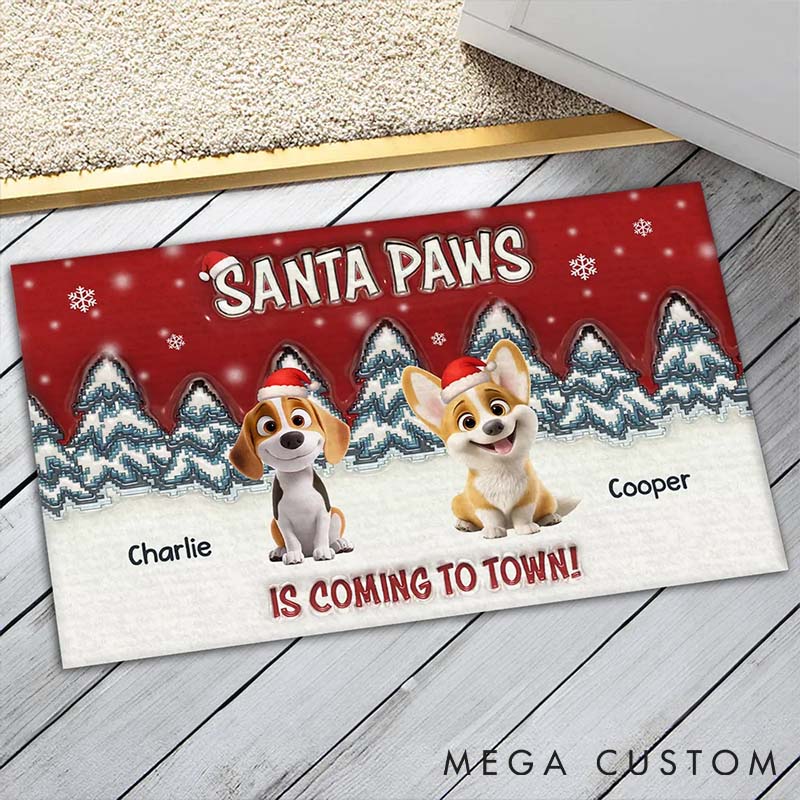 Personalized Dog Lover Stop Here with Us Santa Doormat