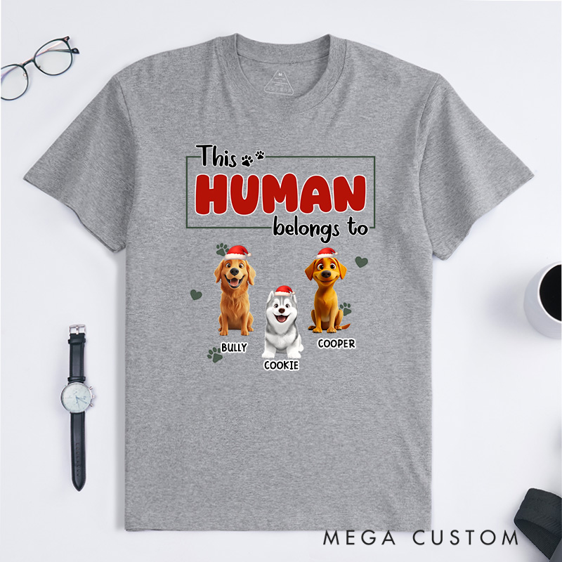 Personalized Dog Lover Human Belongs to Dog Christmas T-Shirt