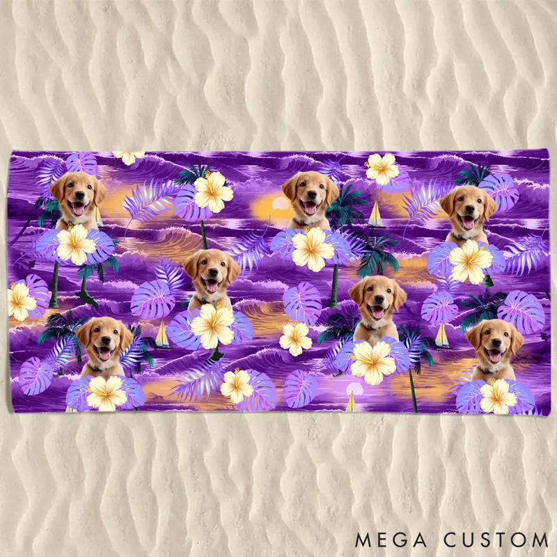 Personalized Pet Lover Custom Photo Vacation Mode on Beach Towel