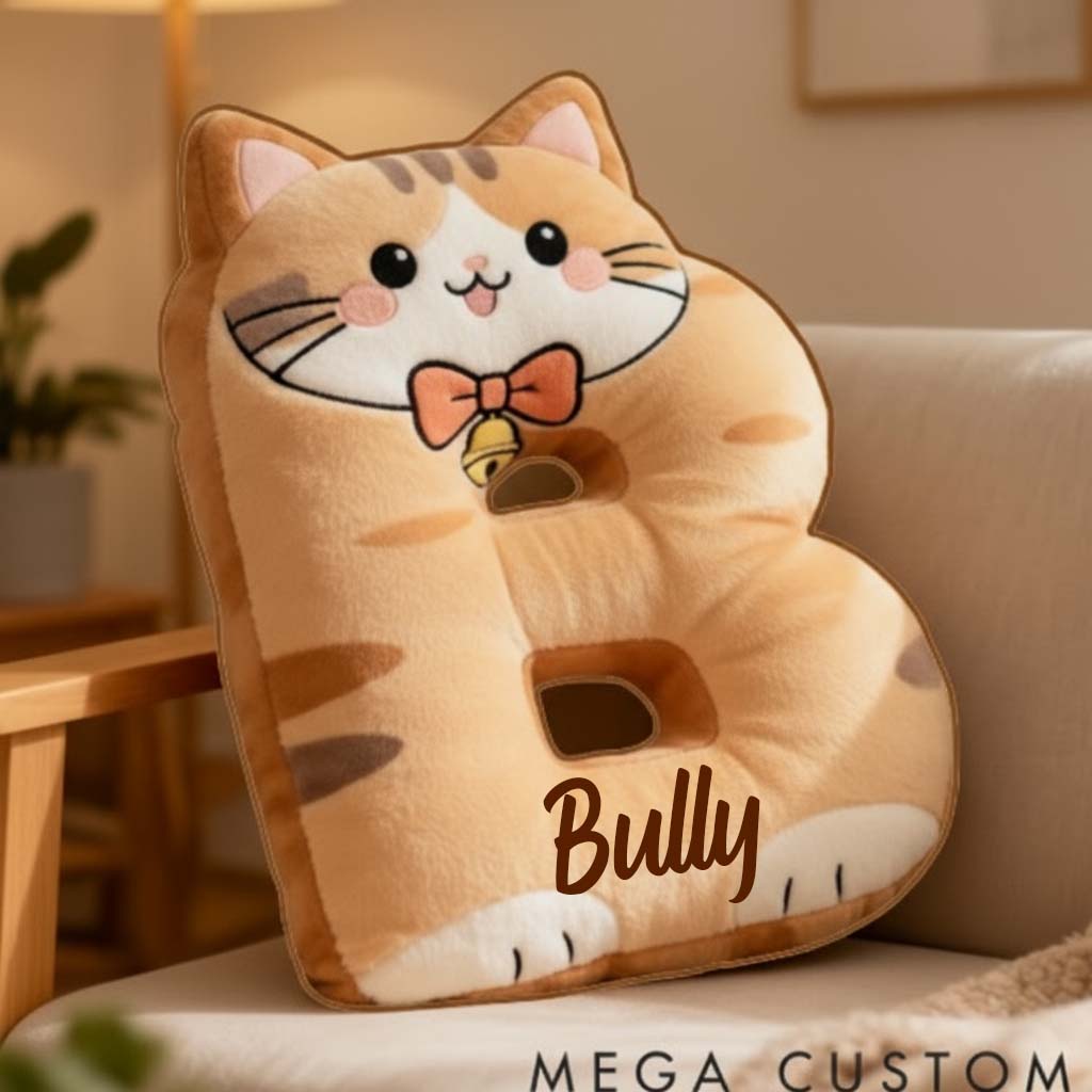 Personalized Cat Lover Orange Tabby Cat Letter Pillow Graphic 3D Print Pillow