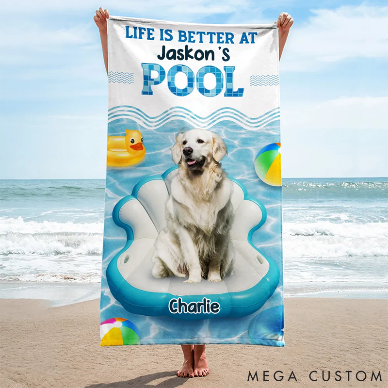 Personalized Pet Lover Better at Pool Photo Beach Towel
