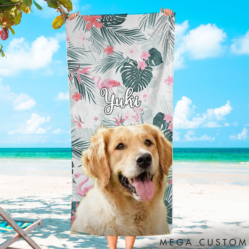 Personalized Pet Lover Custom Photo Tropical State of Happiness Beach Towel
