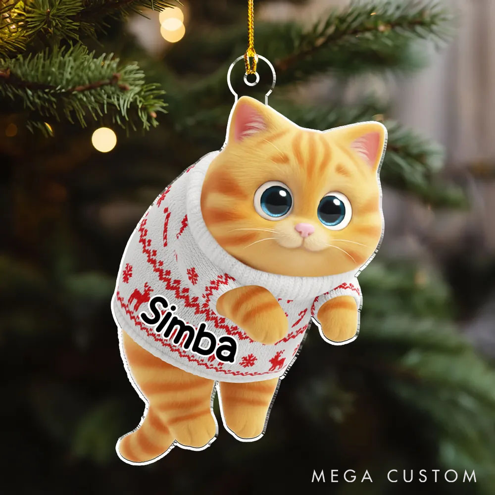 Personalized Cat Lover Hanging Cat Cartoonize Christmas Ornament 