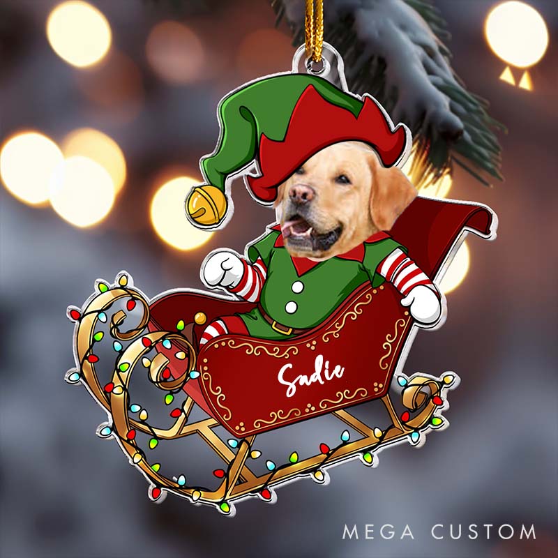 Personalized Pet Lover Custom Face With Santa Sleigh Ornament