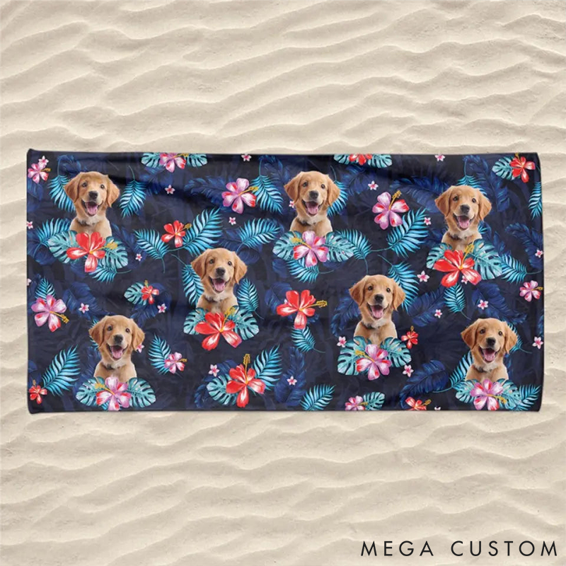 Personalized Pet Lover Custom Photo Vacay Mode Activated Beach Towel
