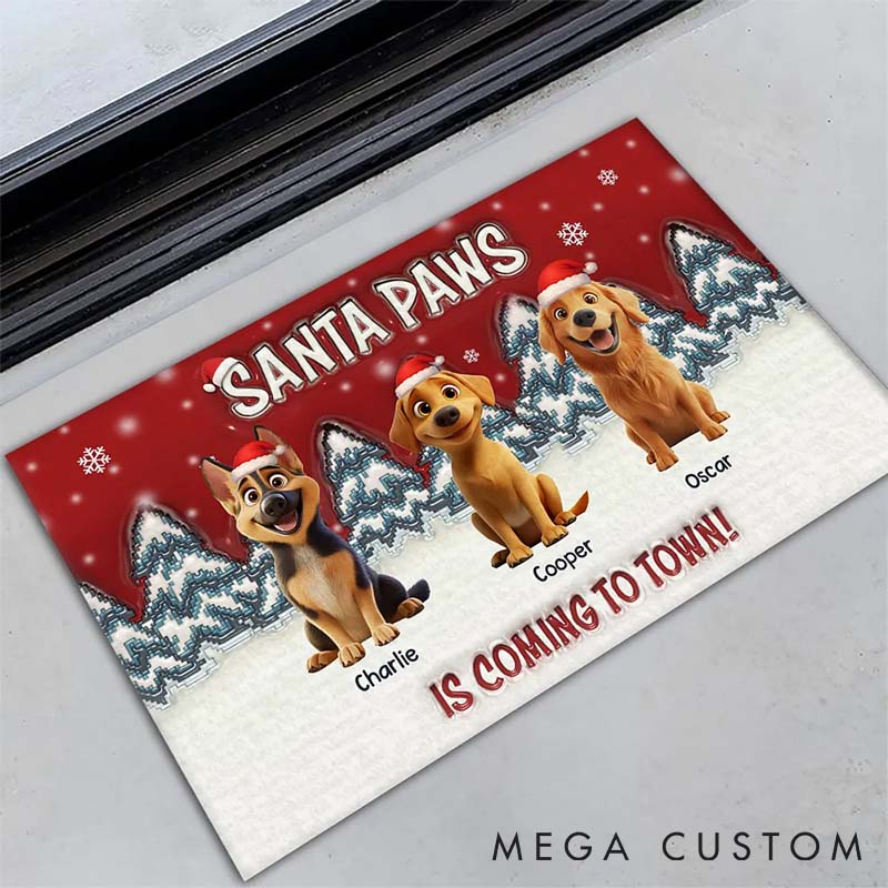 Personalized Dog Lover Stop Here with Us Santa Doormat