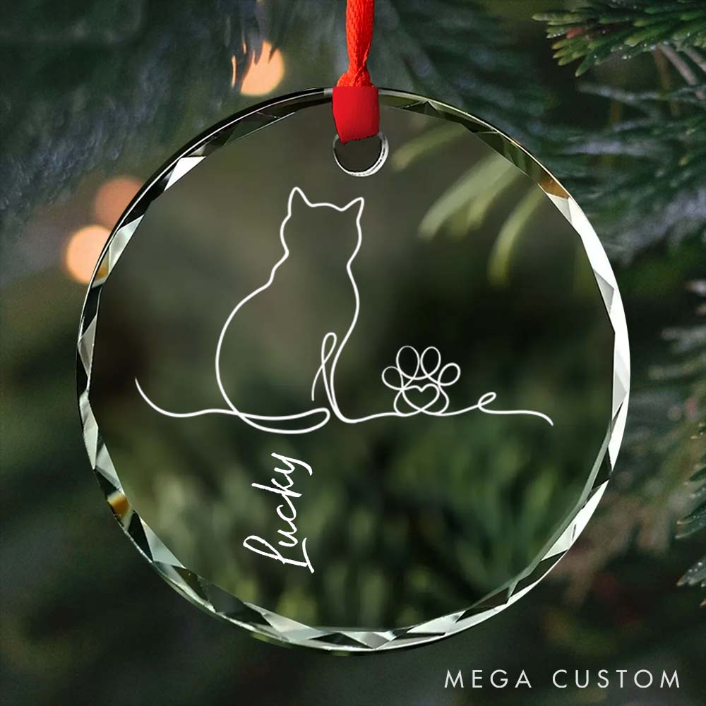 Personalized Cat Lover My Fur Babies One Line Art Glass Christmas Ornament