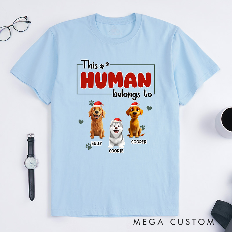 Personalized Dog Lover Human Belongs to Dog Christmas T-Shirt