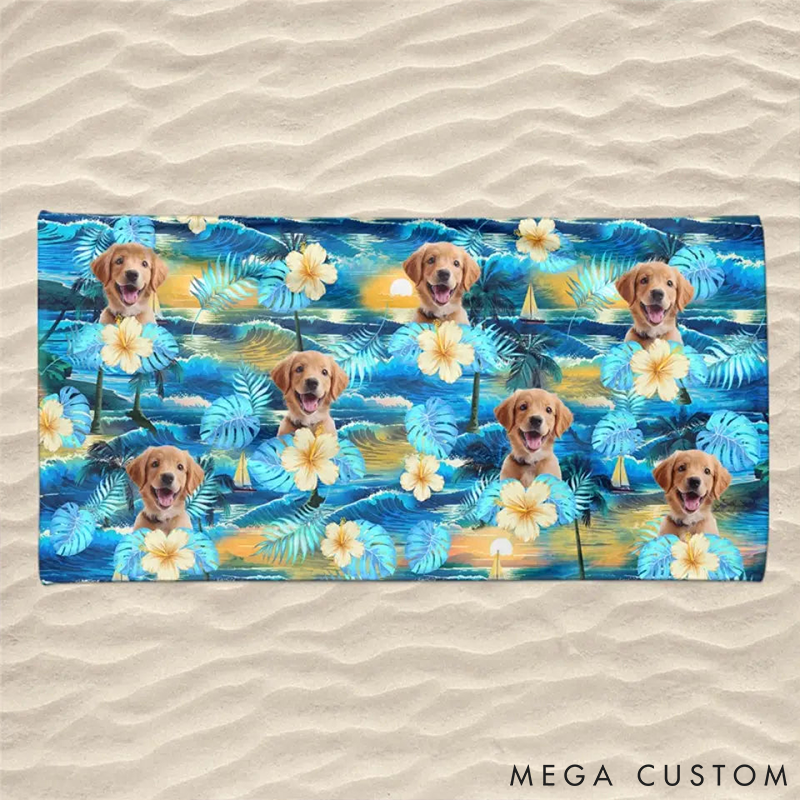 Personalized Pet Lover Custom Photo Vacation Mode on Beach Towel