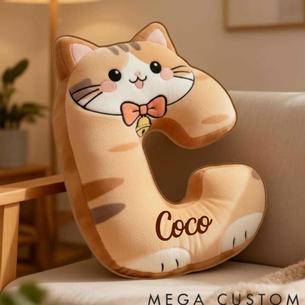 Personalized Cat Lover Orange Tabby Cat Letter Pillow Graphic 3D Print Pillow