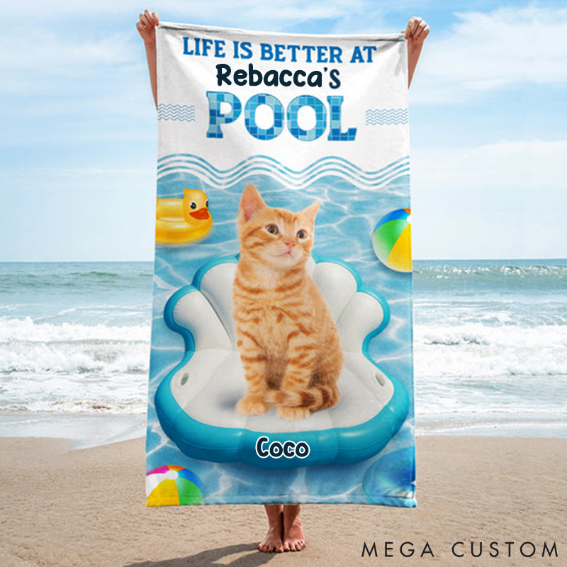 Personalized Pet Lover Better at Pool Photo Beach Towel