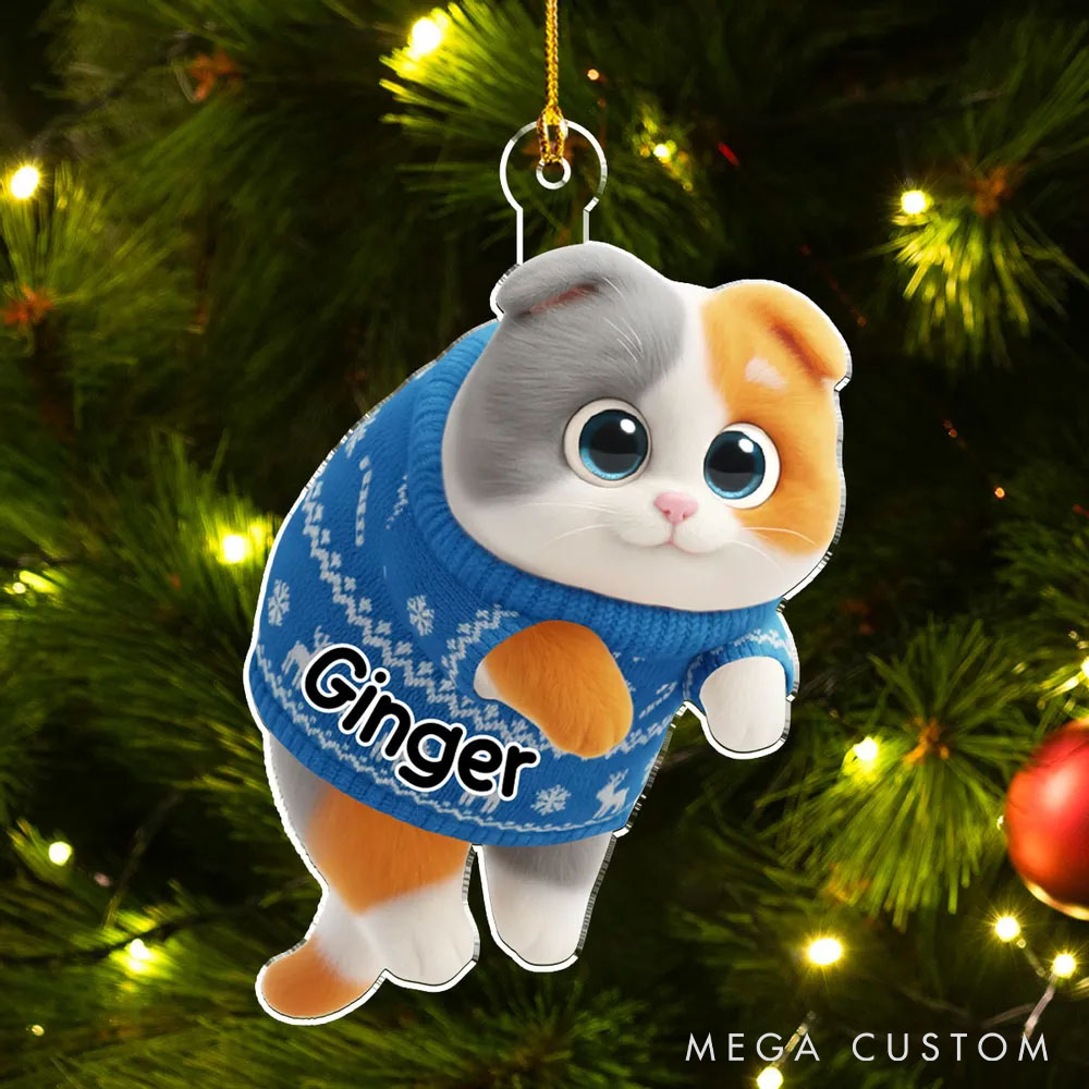 Personalized Cat Lover Hanging Cat Cartoonize Christmas Ornament 