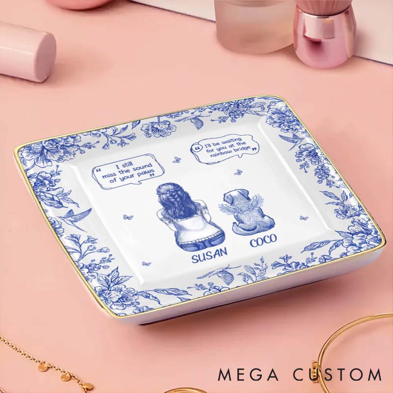 Personalized Dog Lover I Miss You Memorial Dog Toile Ring Dishes