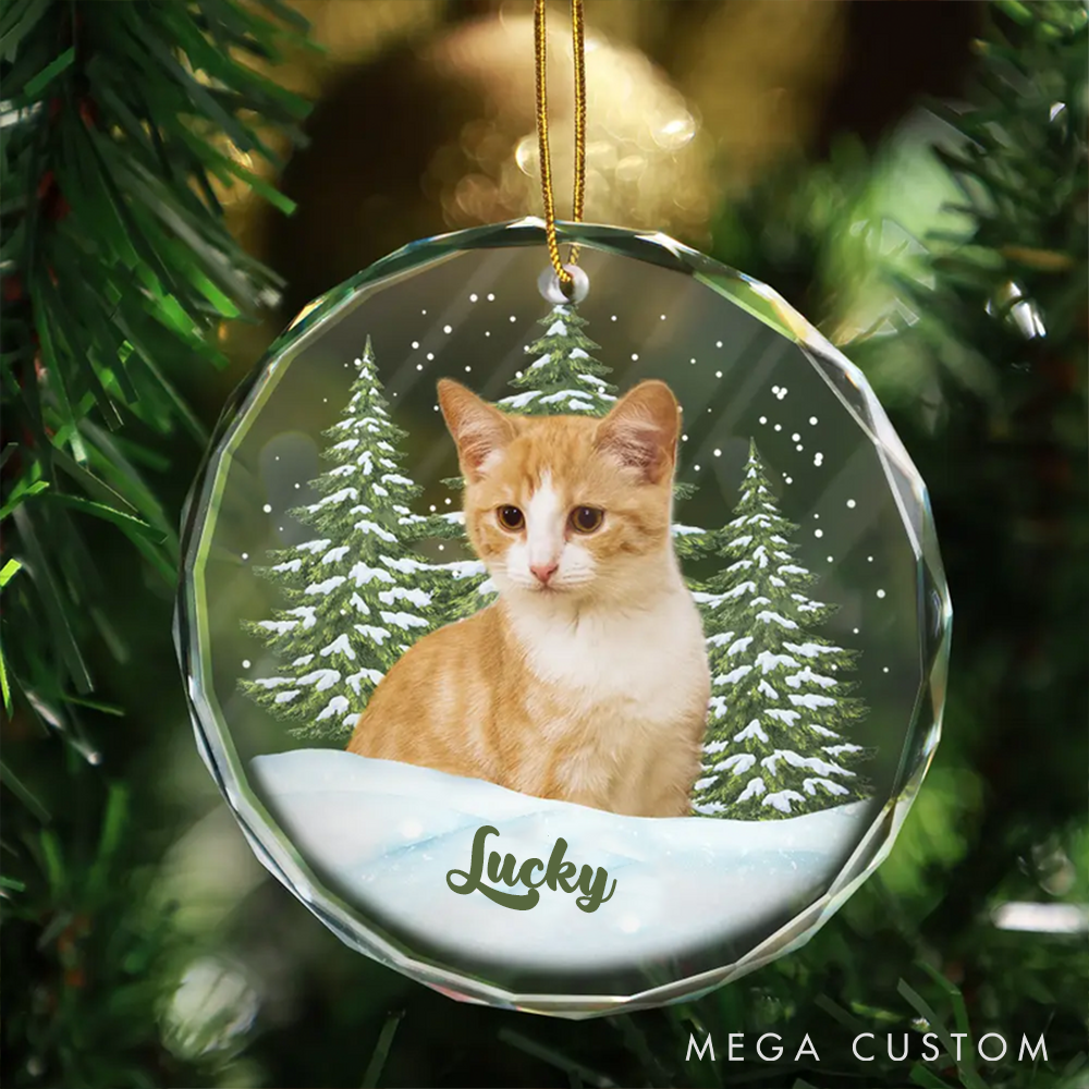 Personalized Pet Lover Custom Photo Pet Face Circle Glass Christmas Ornament