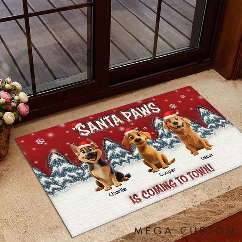 Personalized Dog Lover Stop Here with Us Santa Doormat