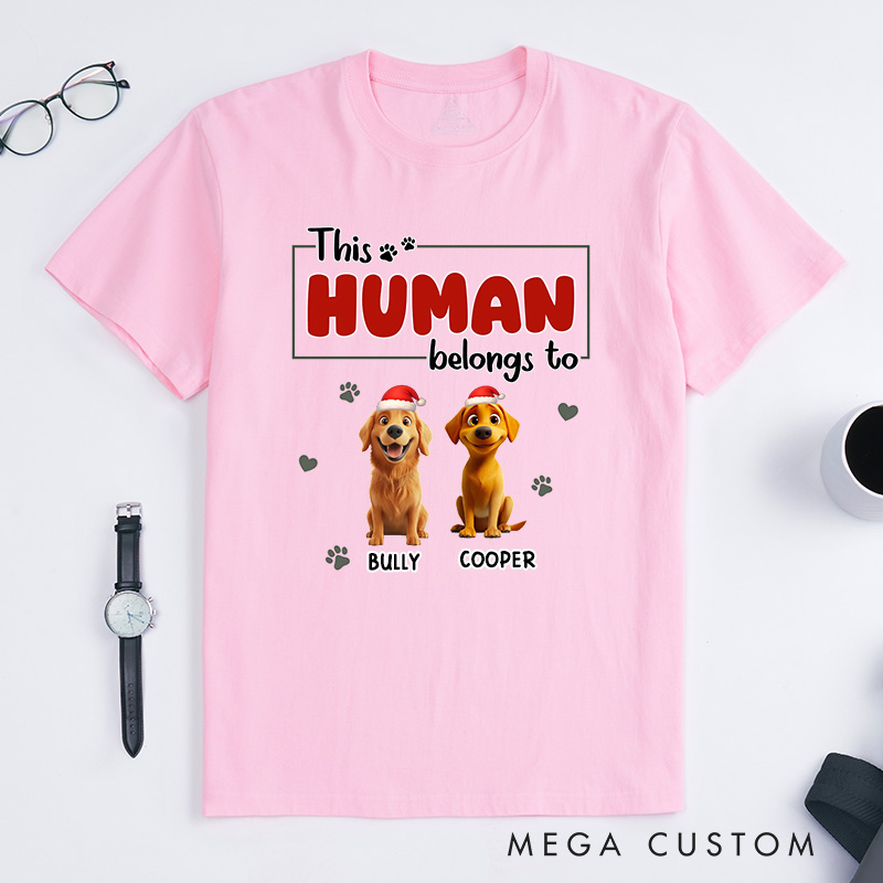 Personalized Dog Lover Human Belongs to Dog Christmas T-Shirt
