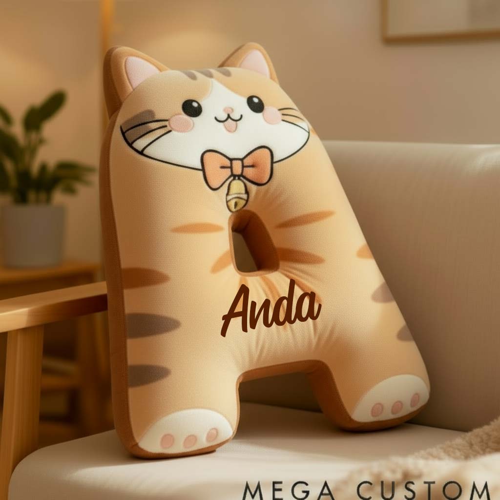 Personalized Cat Lover Orange Tabby Cat Letter Pillow Graphic 3D Print Pillow