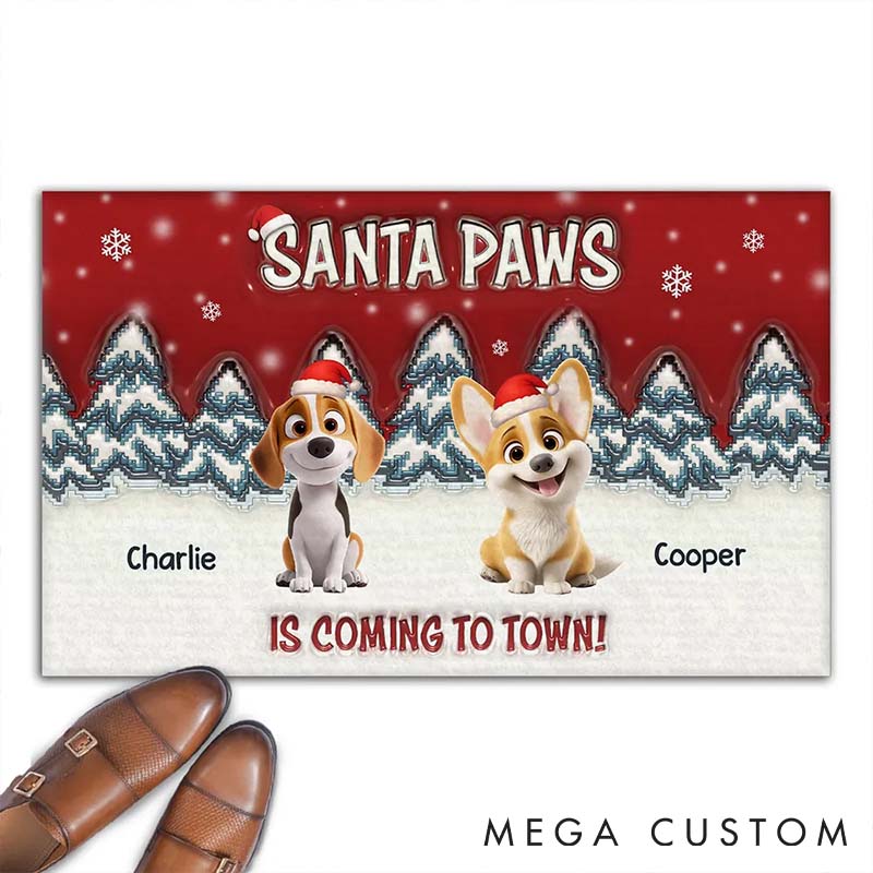 Personalized Dog Lover Stop Here with Us Santa Doormat