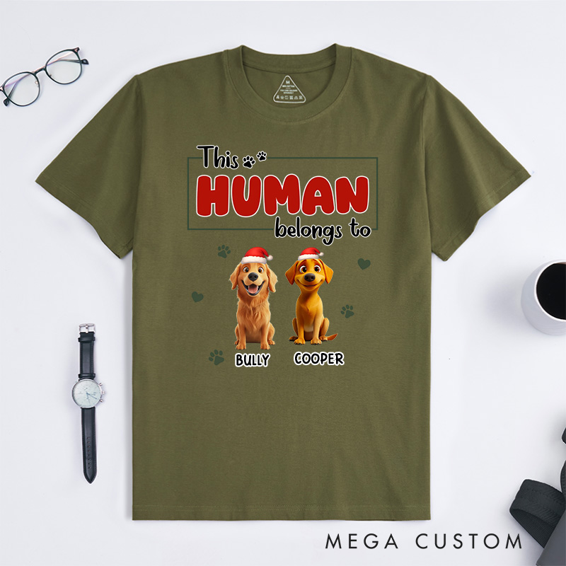 Personalized Dog Lover Human Belongs to Dog Christmas T-Shirt