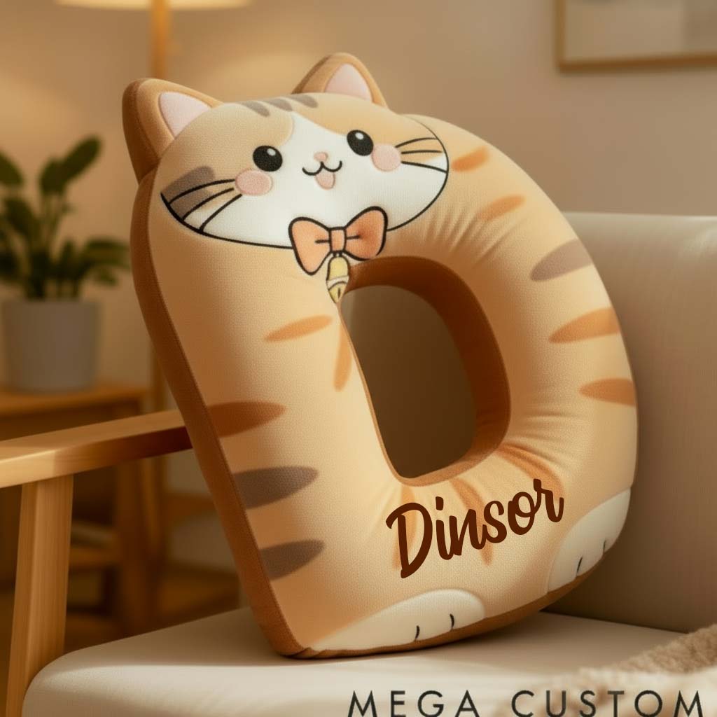 Personalized Cat Lover Orange Tabby Cat Letter Pillow Graphic 3D Print Pillow