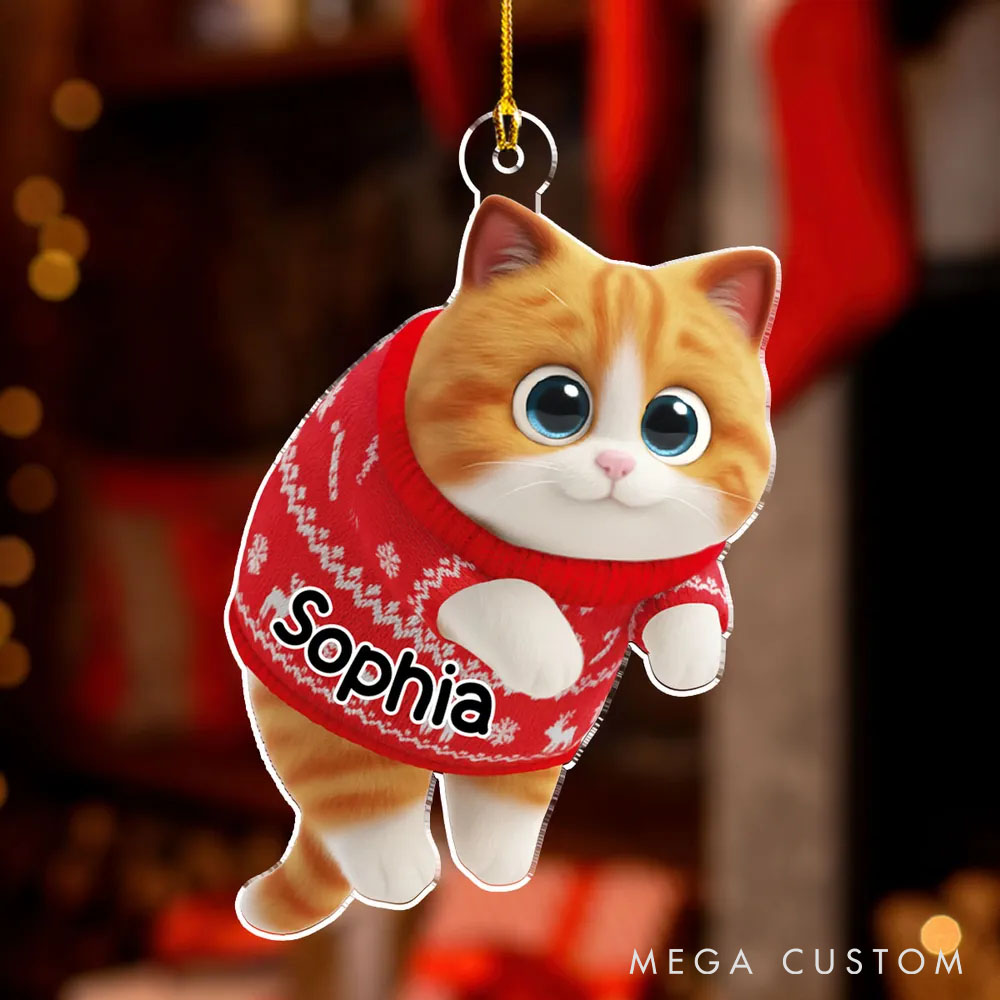 Personalized Cat Lover Hanging Cat Cartoonize Christmas Ornament 