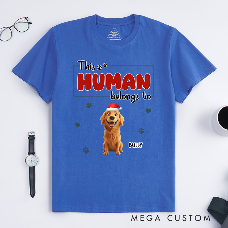 Personalized Dog Lover Human Belongs to Dog Christmas T-Shirt