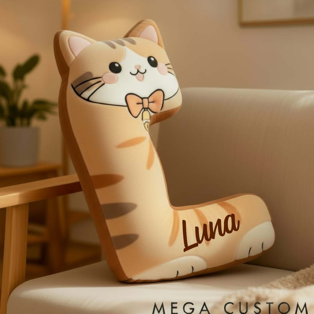 Personalized Cat Lover Orange Tabby Cat Letter Pillow Graphic 3D Print Pillow