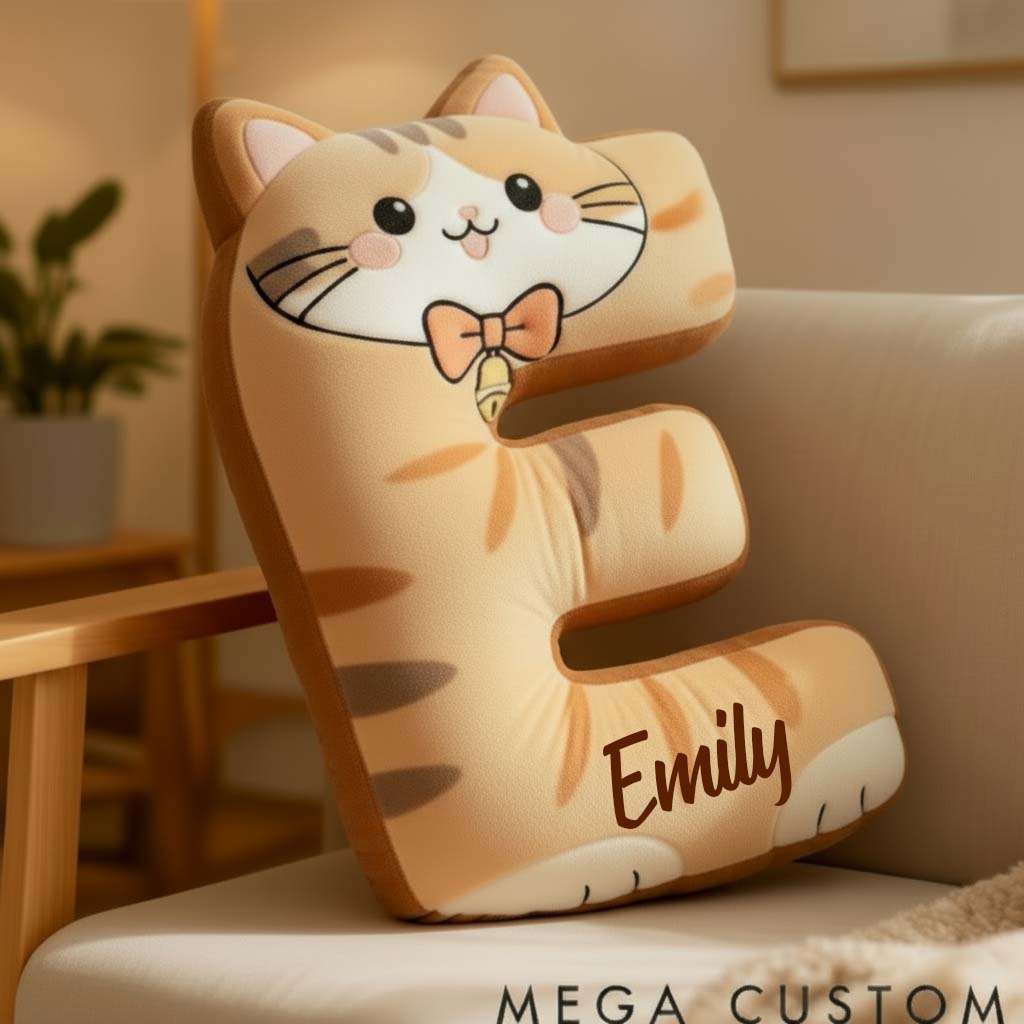 Personalized Cat Lover Orange Tabby Cat Letter Pillow Graphic 3D Print Pillow