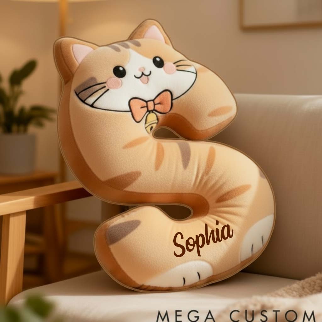 Personalized Cat Lover Orange Tabby Cat Letter Pillow Graphic 3D Print Pillow