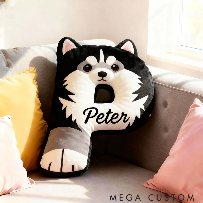 Personalized Dog Lover Husky Letter Pillow with Custom Name  Graphic 3D Print Pillow