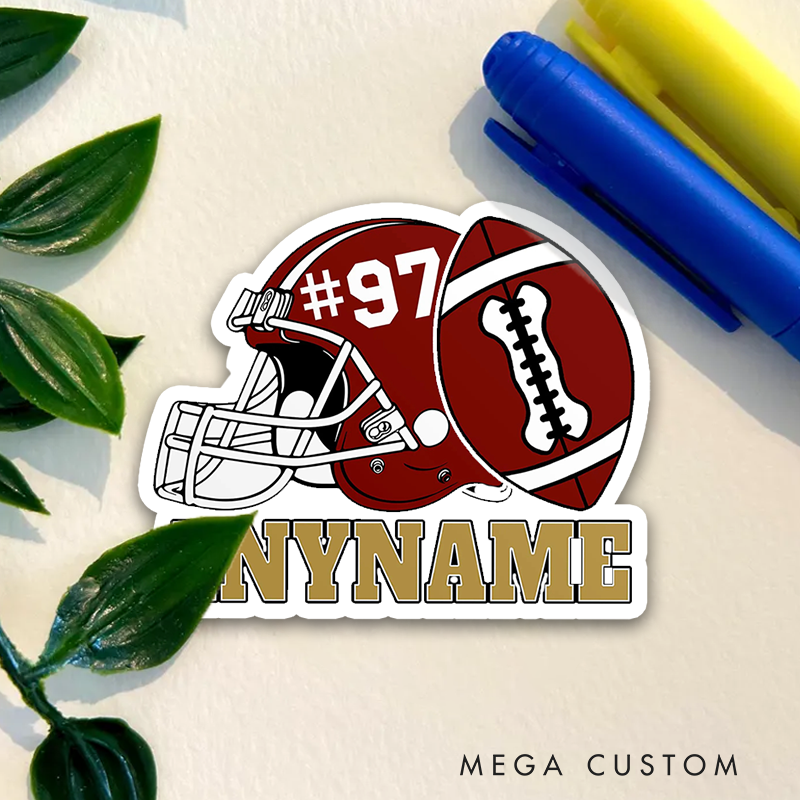 Personalized American Football Helmet Sticker with Custom Player Name and Jersey Number